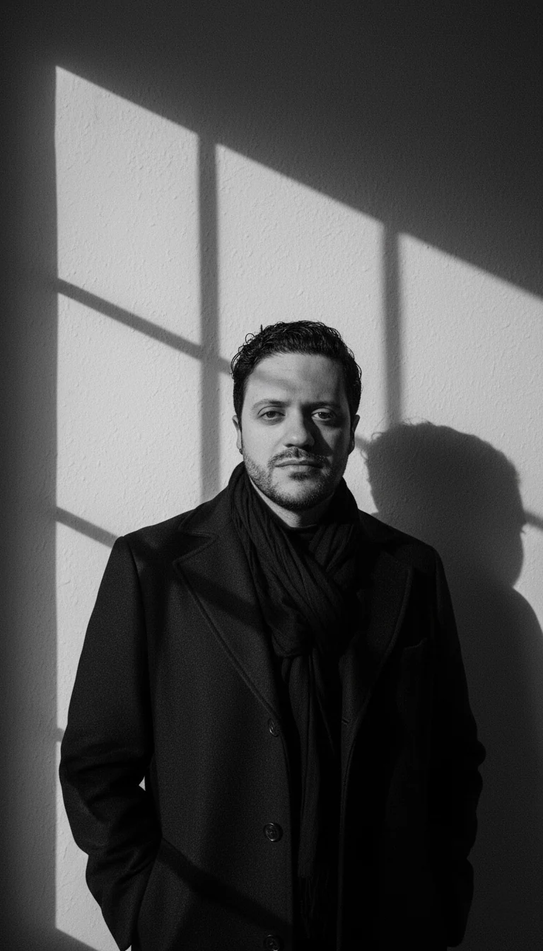 Retrato editorial en blanco y negro de Gabriel Hidalgo